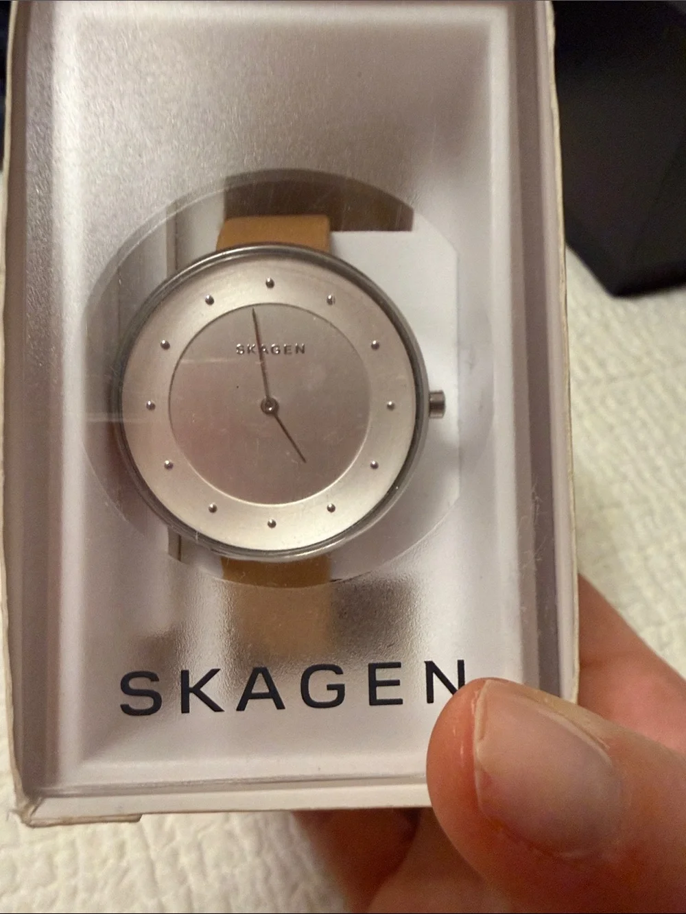 Skagen Gitte Matte White Dial Watch Leather Band